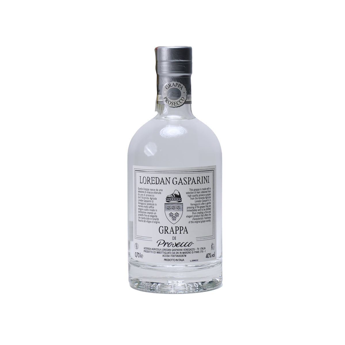 Grappa di Prosecco Loredan Gasparini, 40%, 0.7L